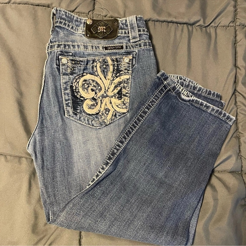 Miss Me Jeans Size 30 Easy Cropped 22” Inseam Sequin Wide Stitch Capri JE5769EC2